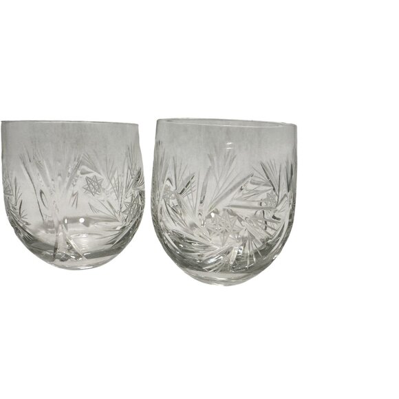 Vintage Crystal Stemless Wine Drinking Glasses Pinwheel Star of David Set of 3 - Picture 2 of 6